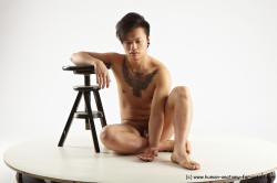 Nude Man Asian Sitting poses - simple Slim Short Black Sitting poses - ALL Realistic